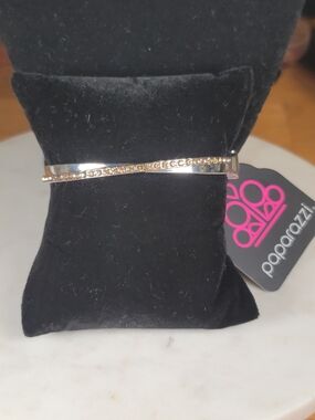 paparazzi Silver-Tone Slim Bar Hinge Bracelet with Champagne Rhinestones